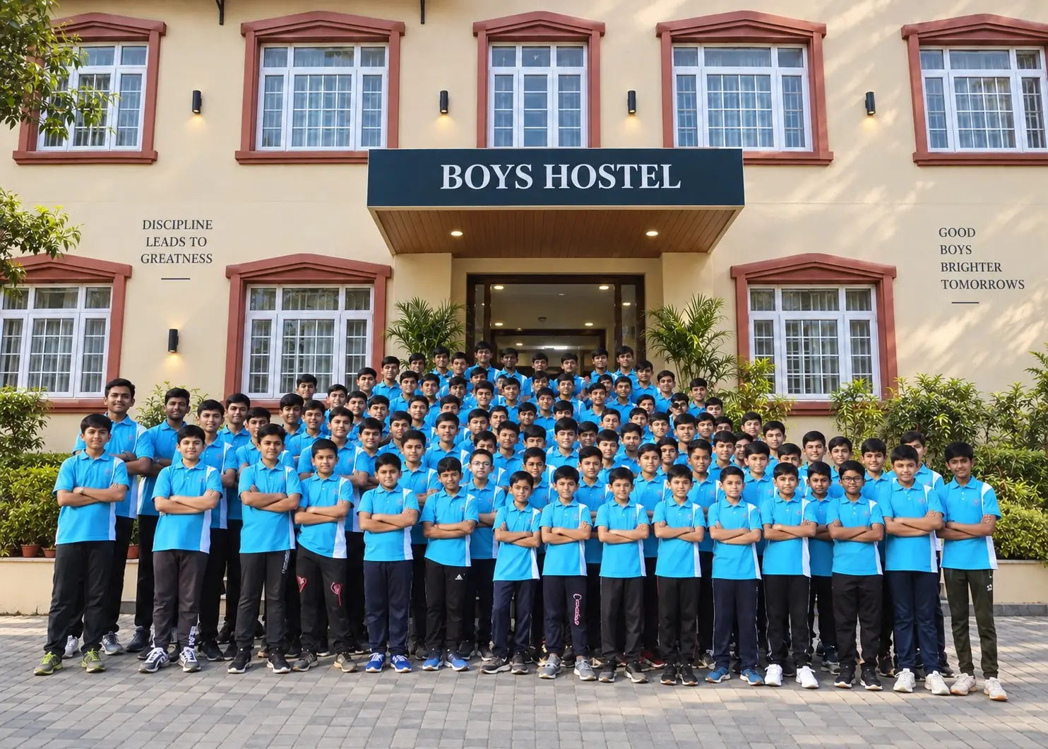 Boarders in front of the DPS Chhindwara boys hostel